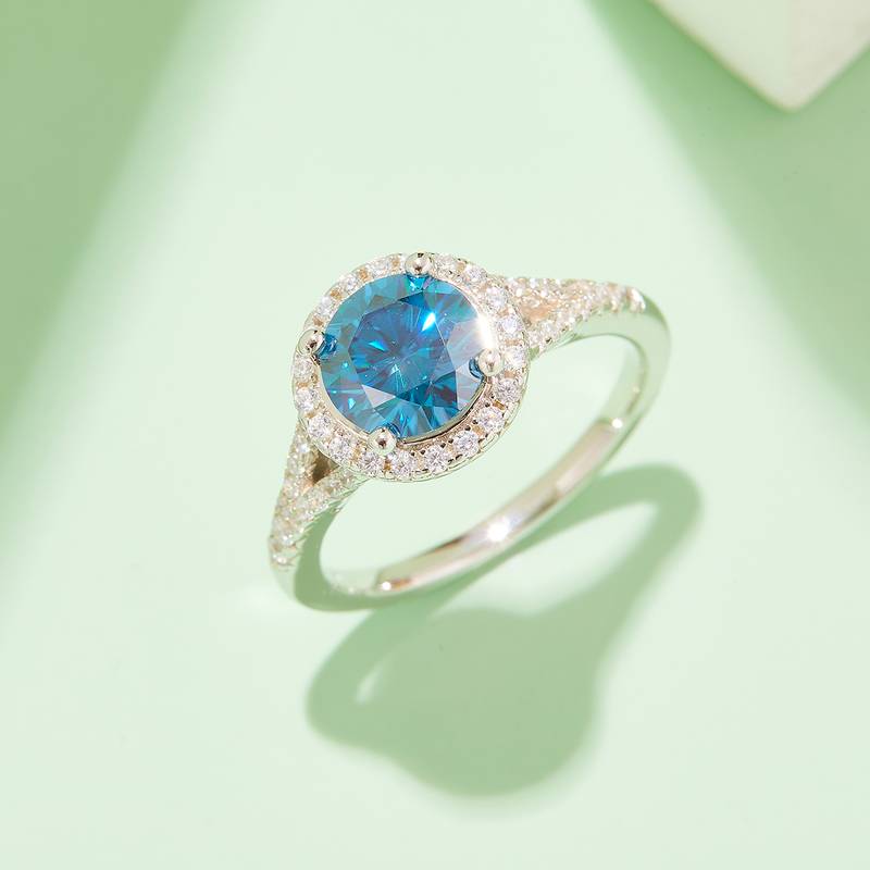 双臂圆包S925银镀白金MoissaniteWomen's Ring2.0ctD级